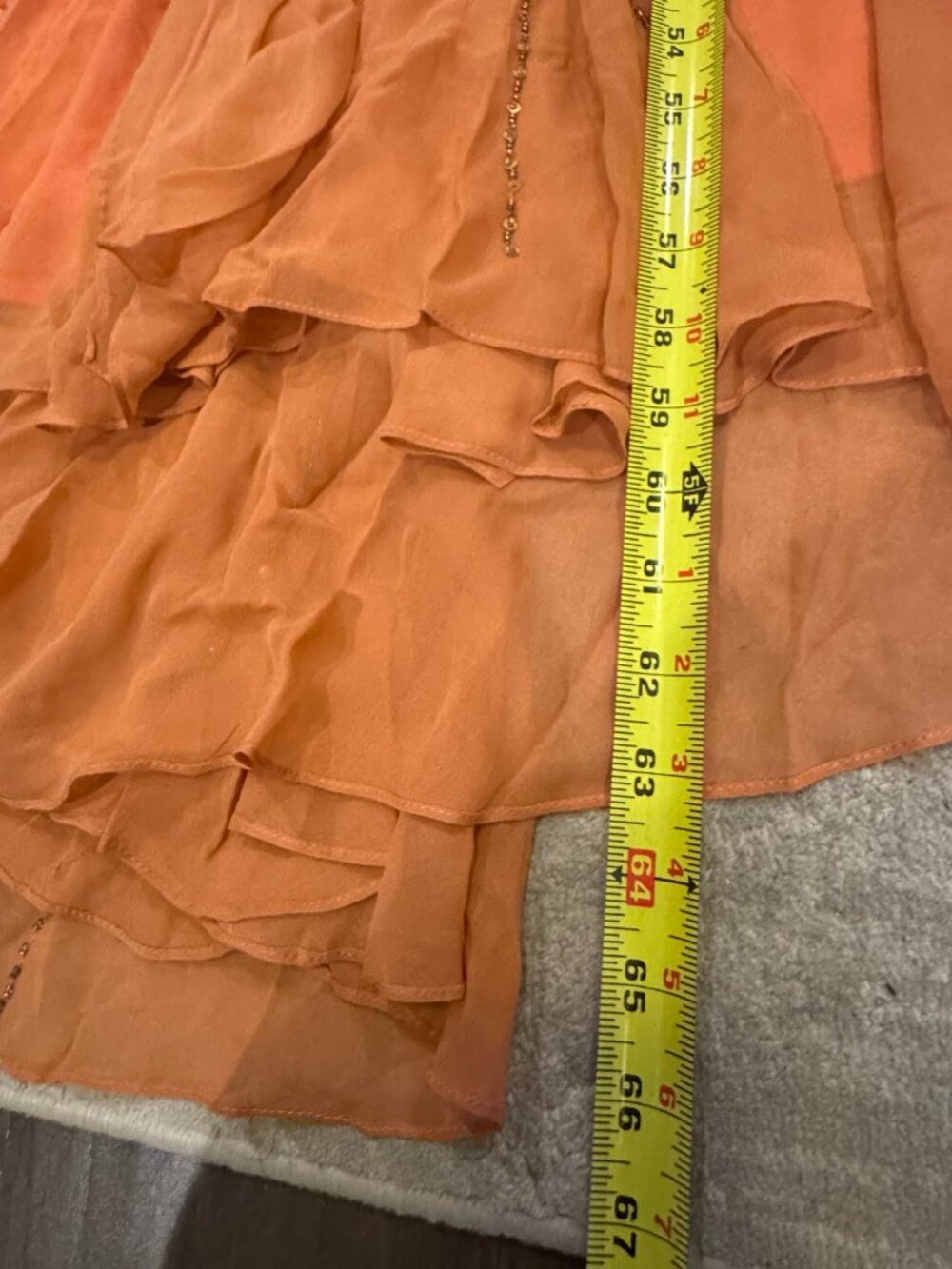 Sue Wong Silk Dress Y2K Evening Maxi Gown Fancy Peach Orange Gold Sz 6 New F9 - Picture 11 of 11